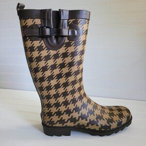 Capelli Rubber Boots Womens 8 Brown Houndstooth Check Waterproof Rain Boots